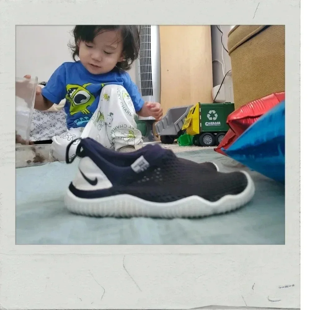 Nike Baby Toddler Beach Pool Slippers Rubber Mesh Black Slip On 7C Water Shoes